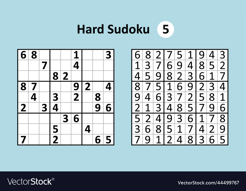 Sudoku Game With Answers Hard Complexity Simple Vector Image