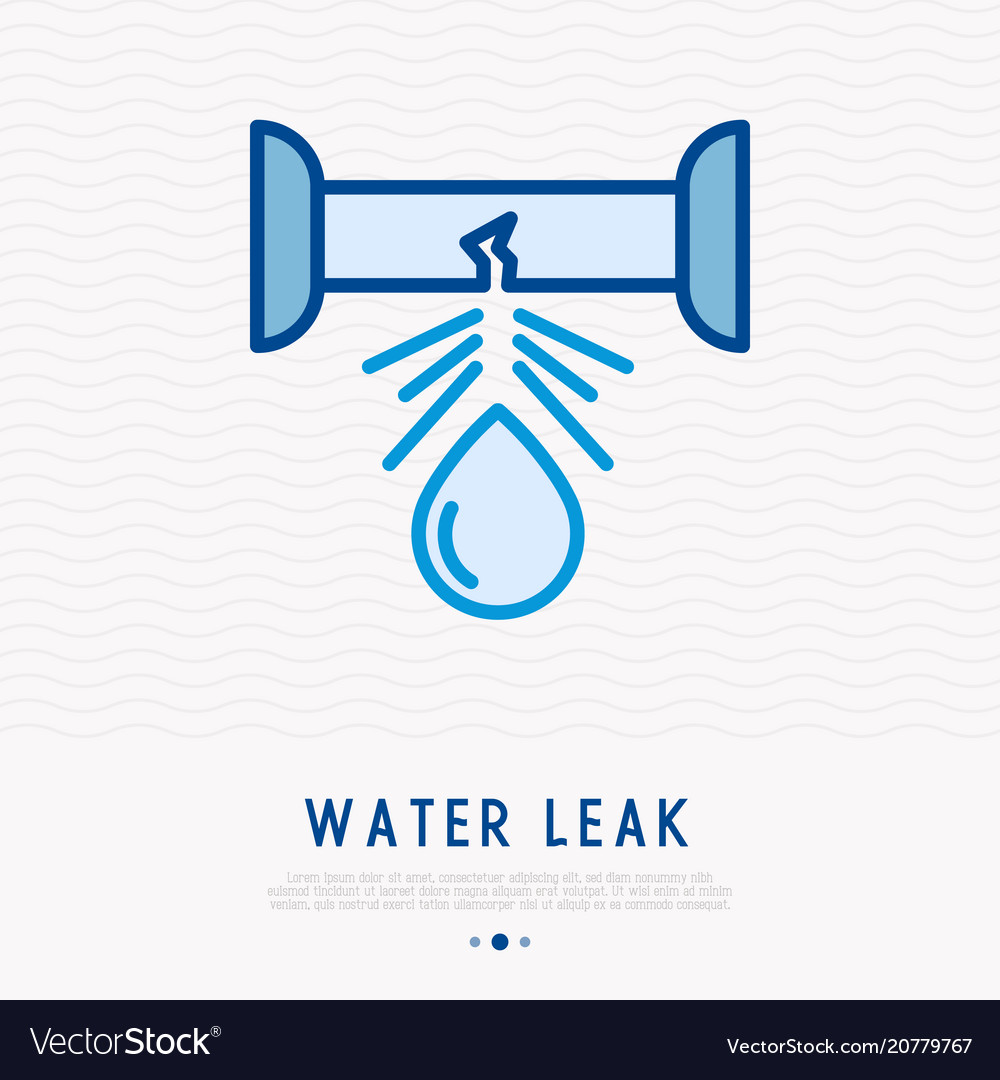 Water leak from pipe thin line icon Royalty Free Vector