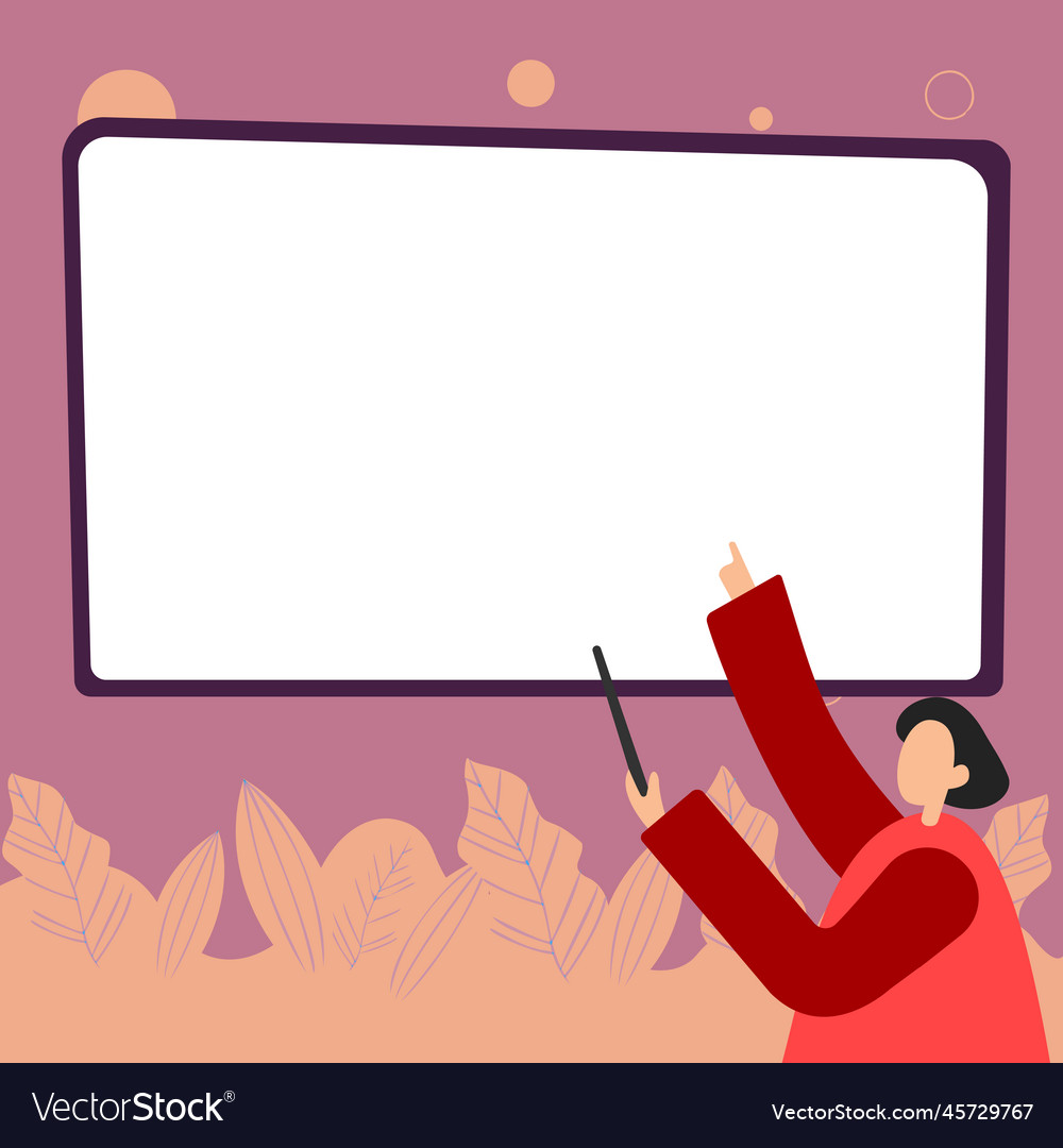 Woman pointing with pointer stick to important Vector Image Woman pointing with pointer stick to important