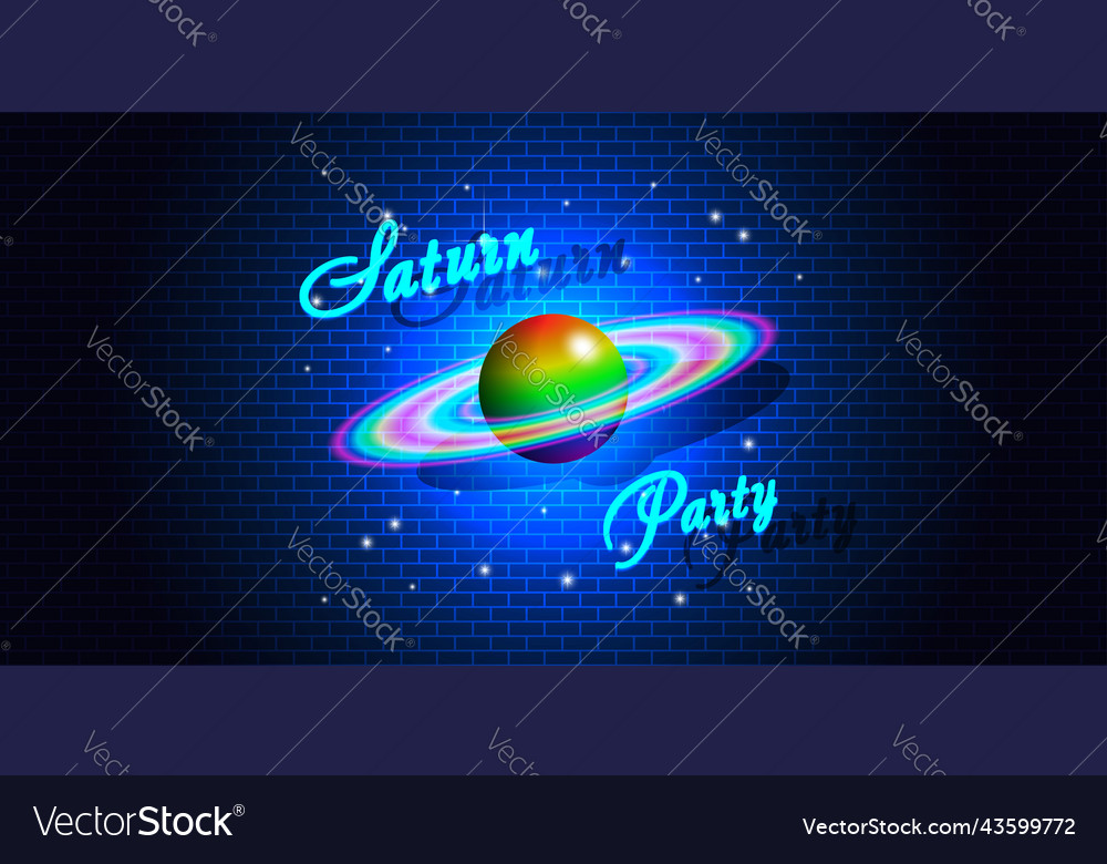 Bright holiday poster saturn party 3d rainbow