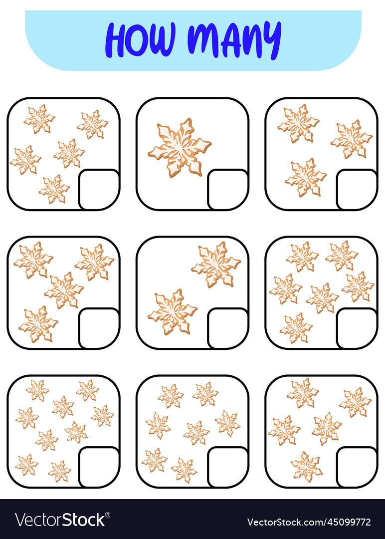 Count how many ginger snowflakes write down Vector Image Count how many ginger snowflakes write down