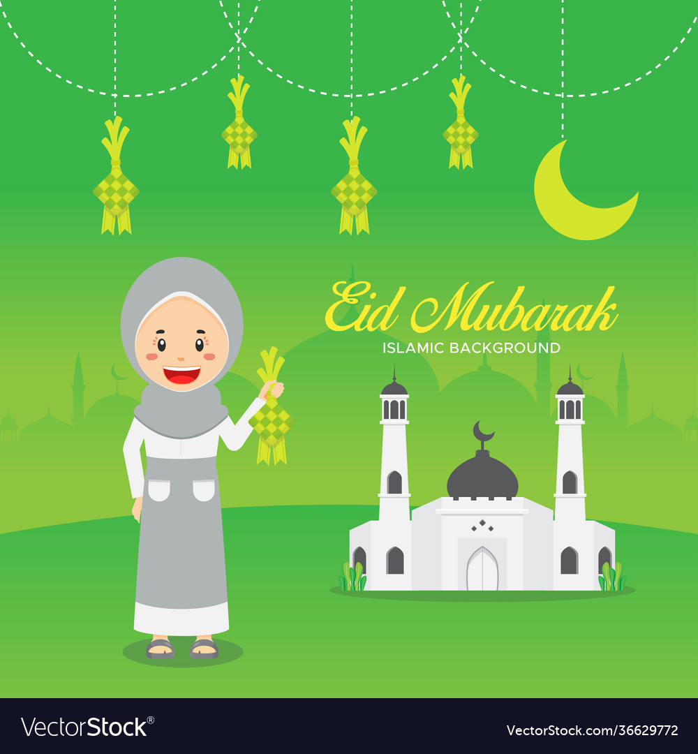 Eid mubarak greeting background with character