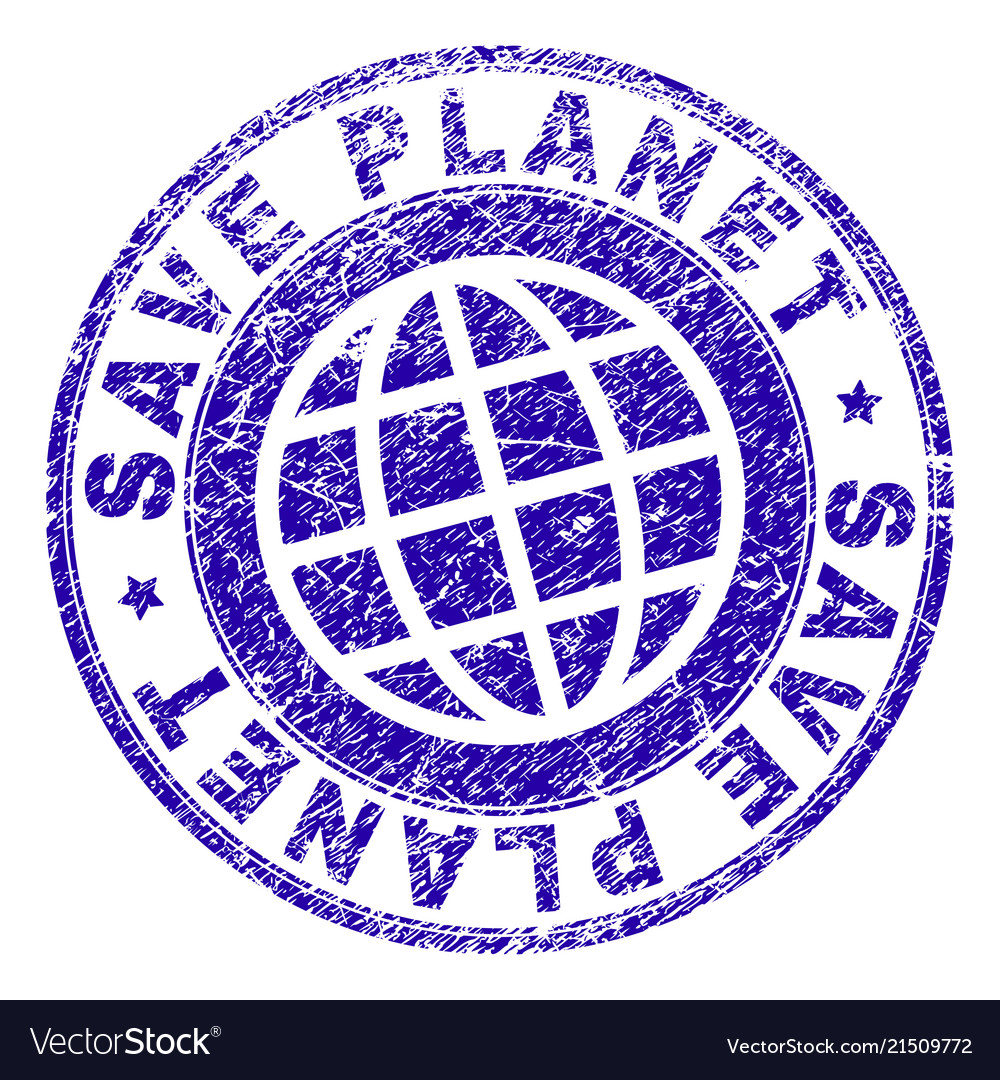 Grunge textured save planet stamp seal