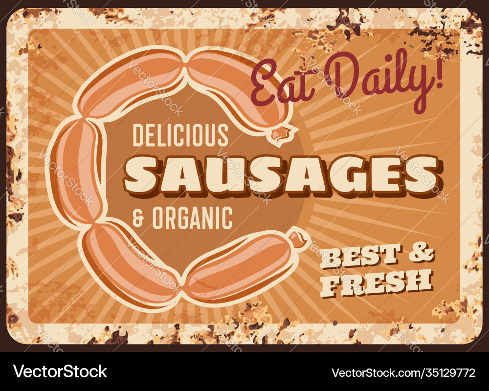 Sausages chain rusty plate retro poster Royalty Free Vector