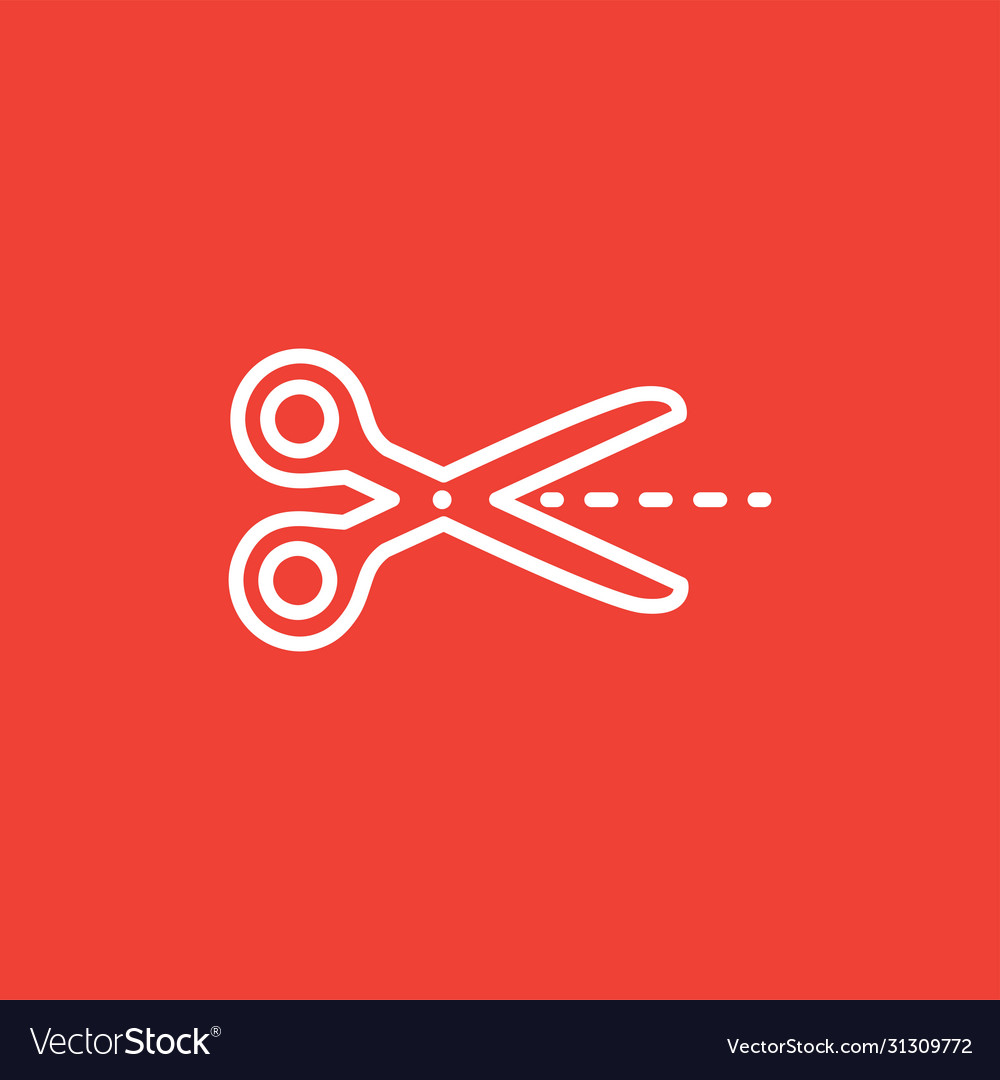 Scissor line icon on red background flat style