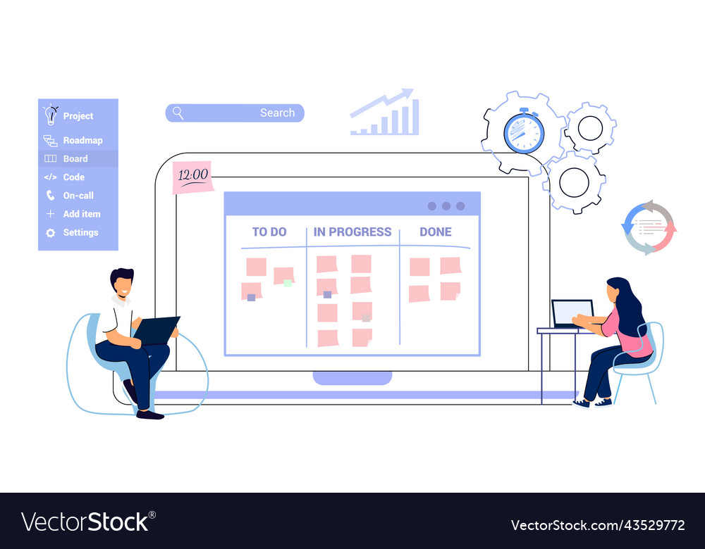 Scrum task board agile organizer analyzing process vector image Scrum task board agile organizer analyzing process