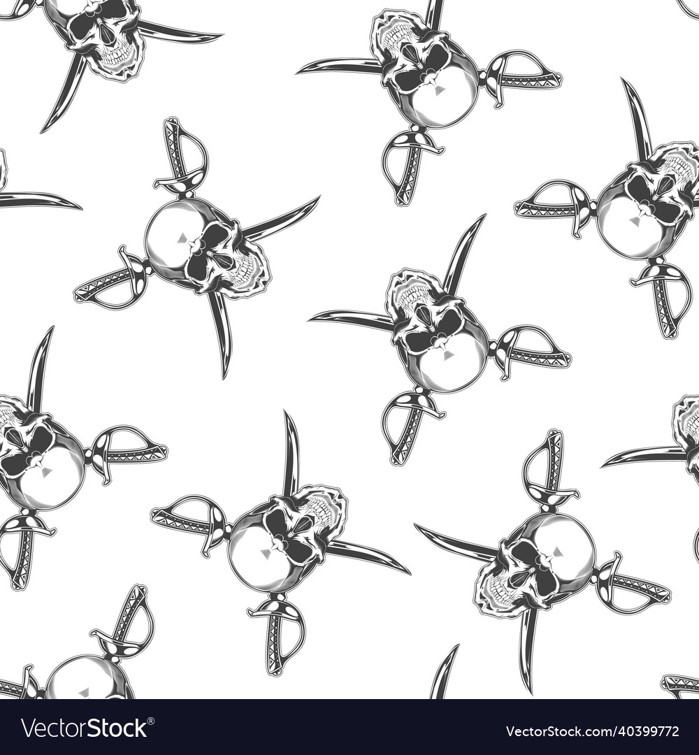 Seamless pattern of vintage monochrome skull