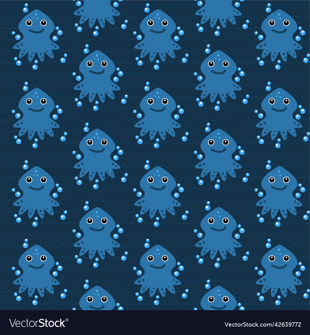 Seamless pattern with squid