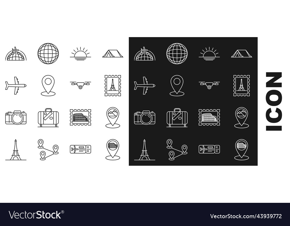 Set line map pointer with coliseum in rome italy vector image Set line map pointer with coliseum in rome italy