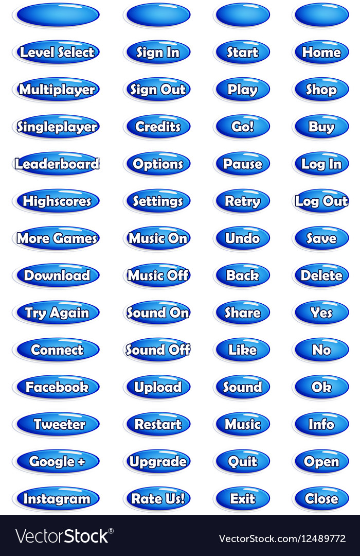 Set of text game buttons in cartoon style