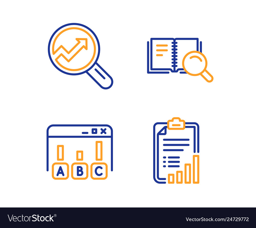 Survey results analytics and search book icons Vector Image