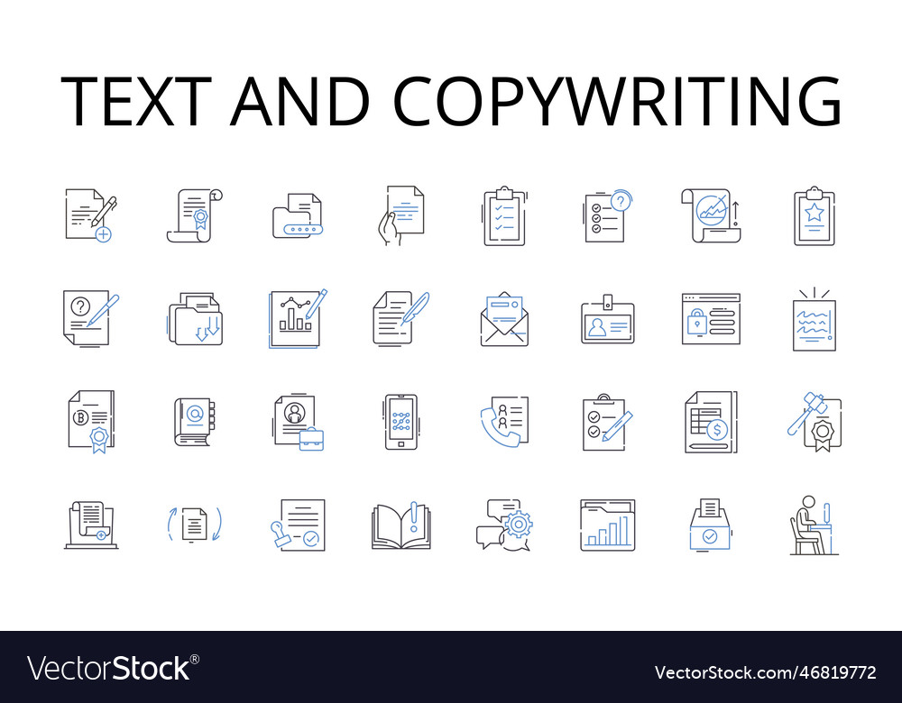 Text and copywriting line icons collection vector image Text and copywriting line icons collection