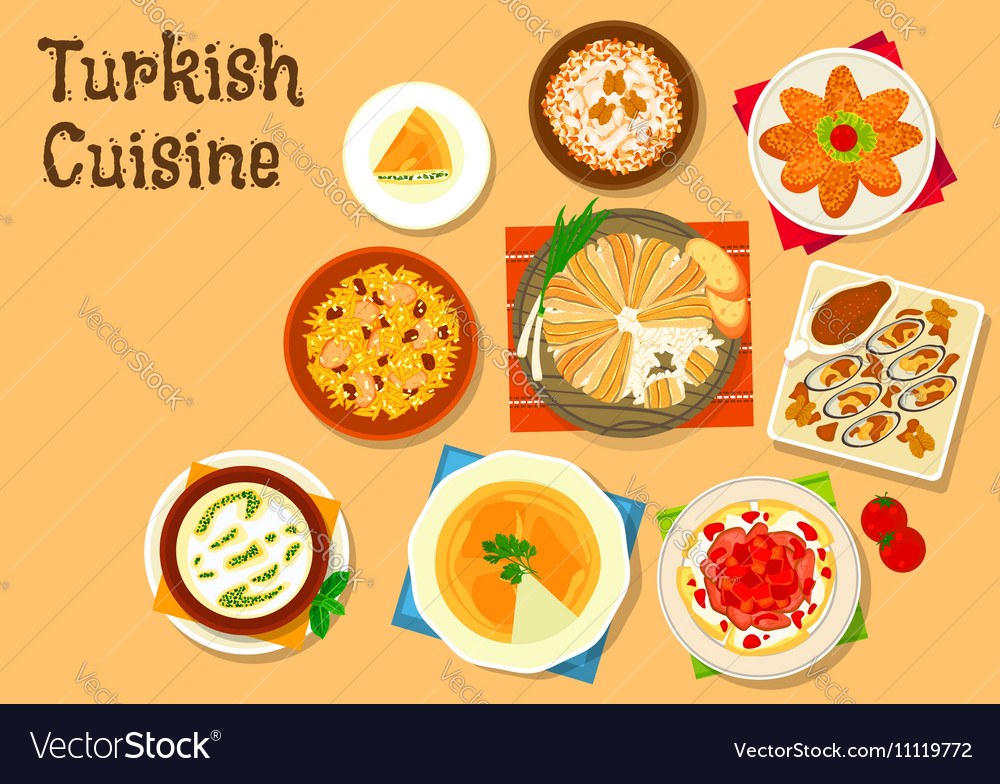 Turkish cuisine national dishes for menu design Vector Image