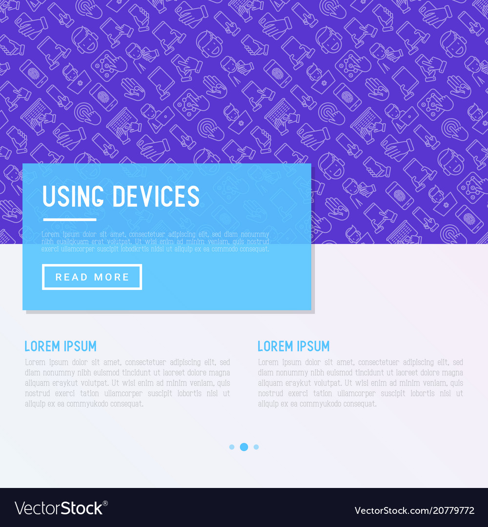 Using devices concept with thin line icons vector image Using devices concept with thin line icons