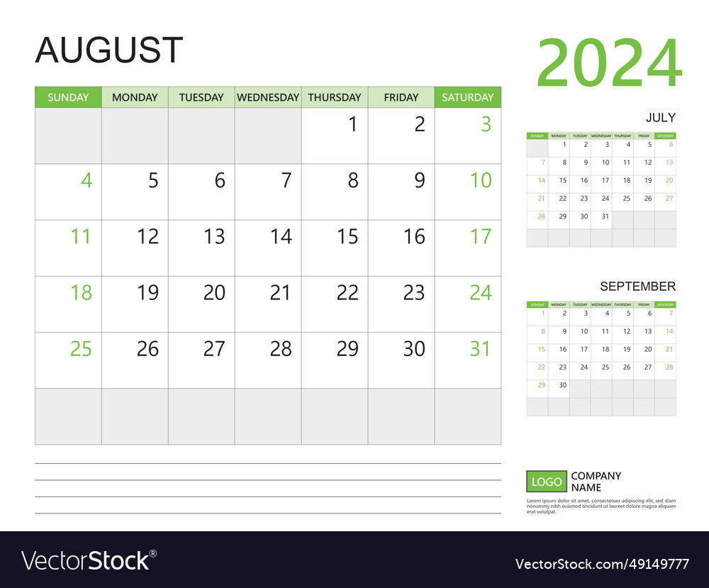 August 2024 year calendar planner 2024 template Vector Image