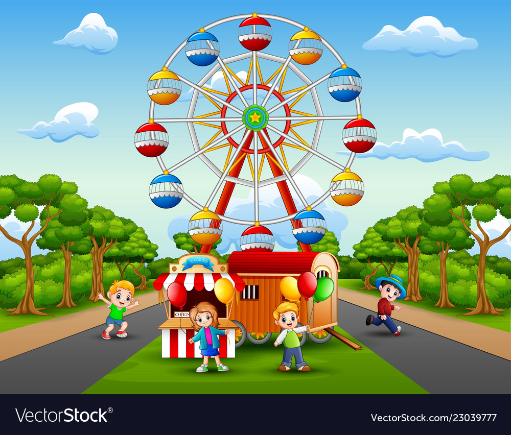 Children Cartoons Play In Front Amusement Vector Image