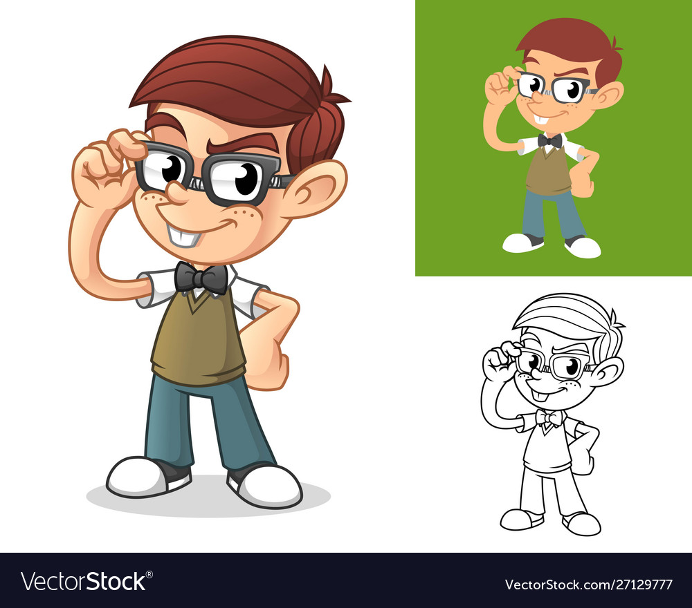 Geek boy with confident gesture