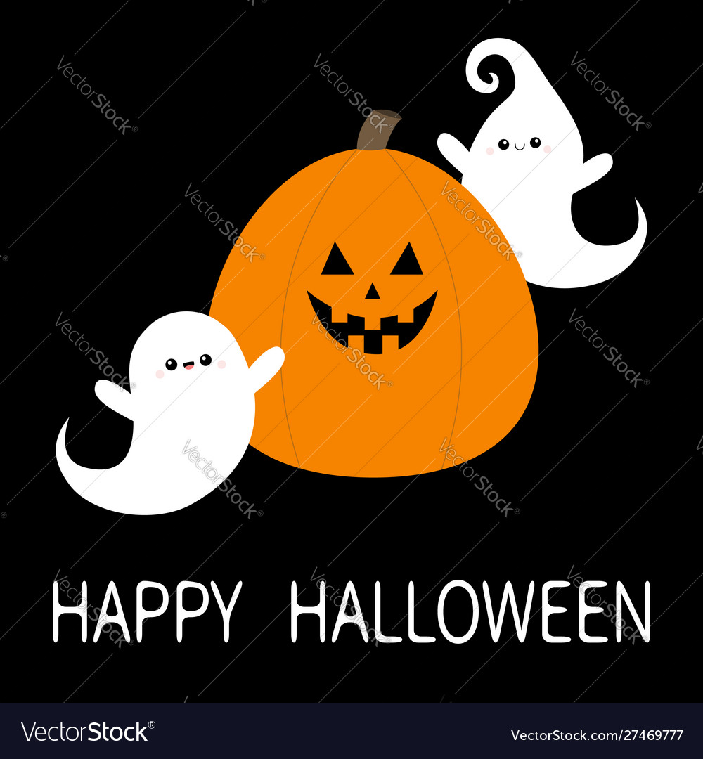 Happy halloween two flying ghost spirit