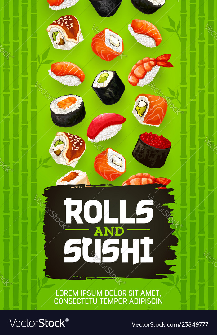 Japanese cuisine sushi uramaki and rolls