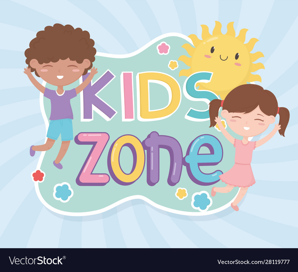 Kids Zone Happy Little Boy And Girl Sun Cartoon Vector Image