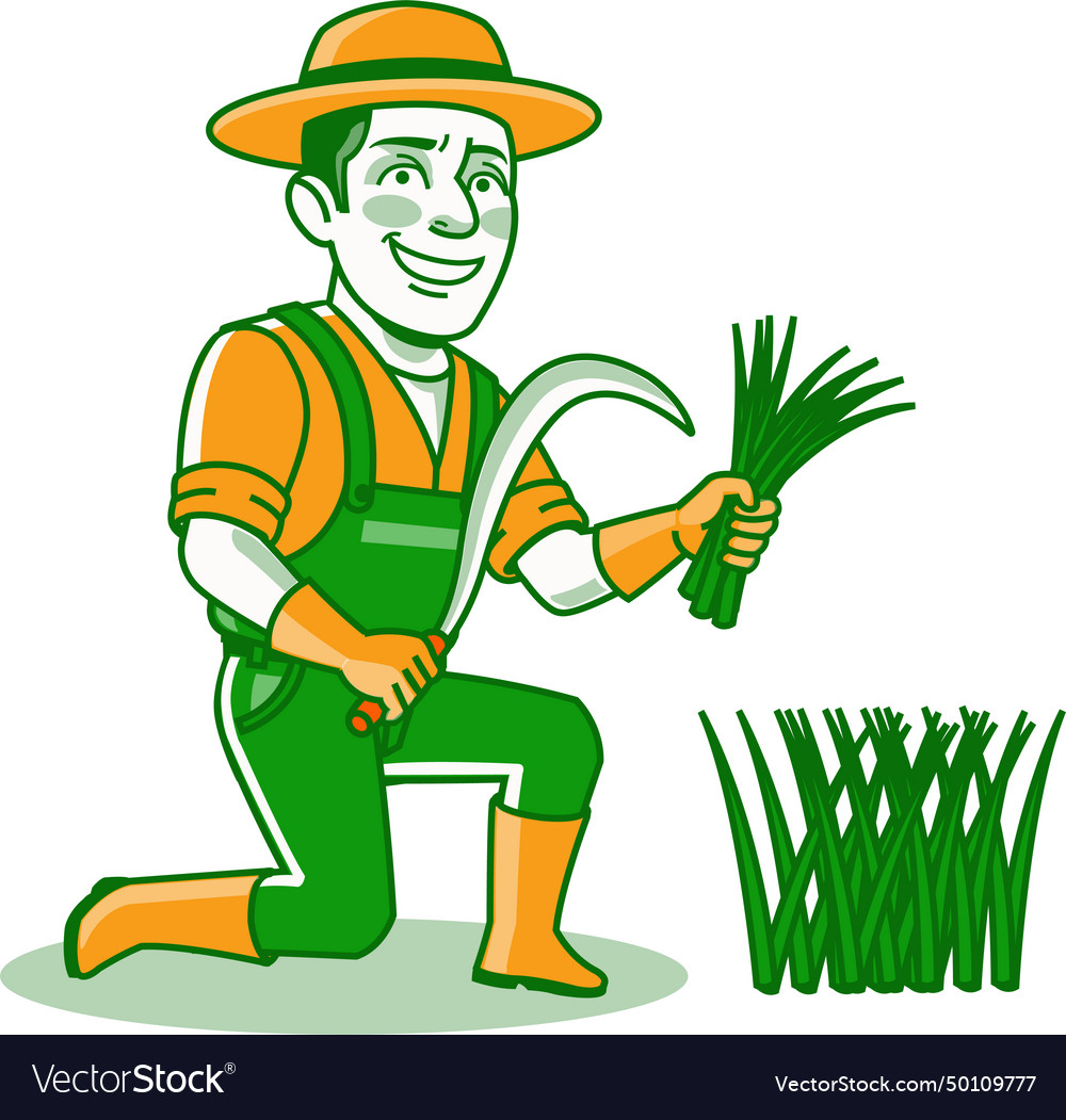 Male Gartenbauer Cartoon Schnitt Gras