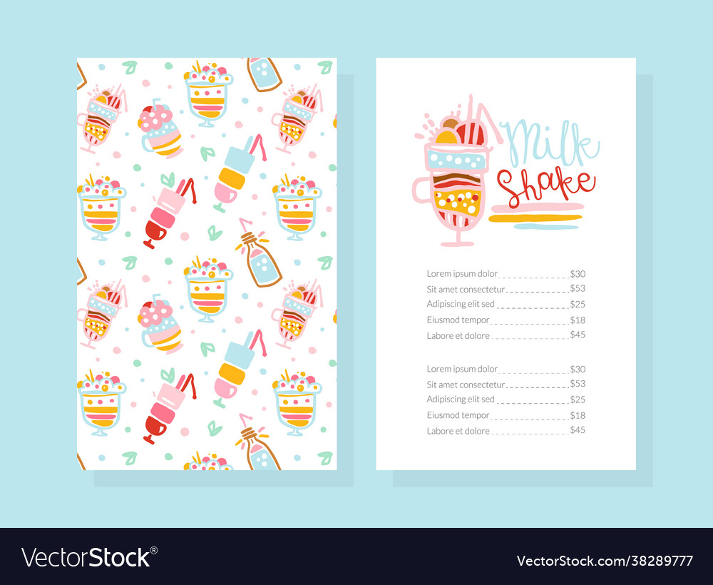 Milkshake menu template design with space for text vector image Milkshake menu template design with space for text
