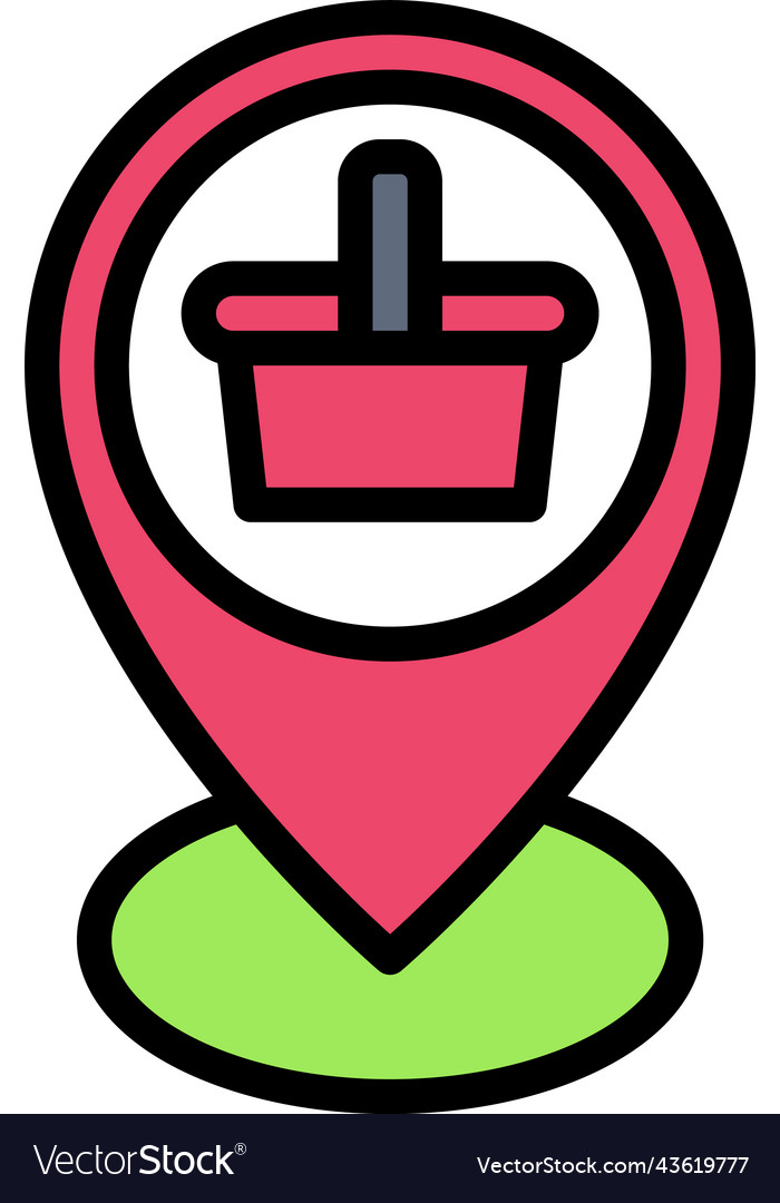 Pin with basket sign icon location map