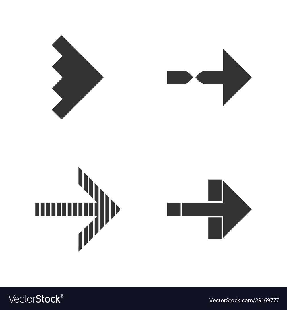 Rightward arrows glyph icons set twisted notched Vector Image