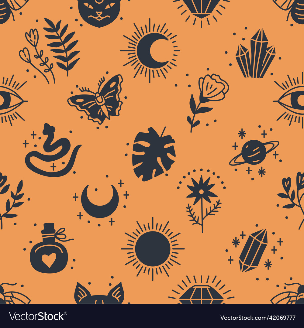 Seamless pattern of mystical and astrology objects vector image Seamless pattern of mystical and astrology objects