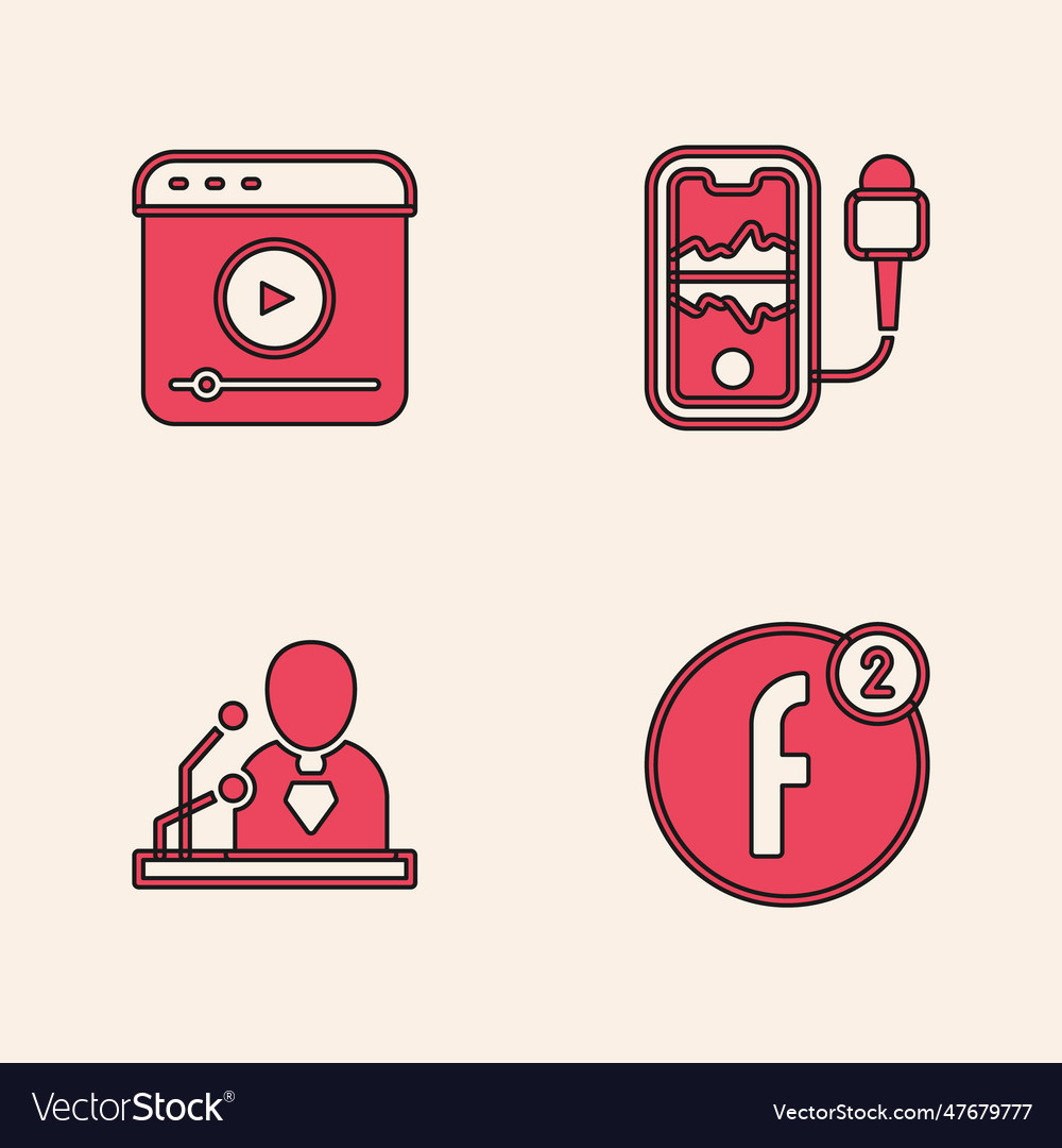Set create account live stream mobile recording vector image Set create account live stream mobile recording