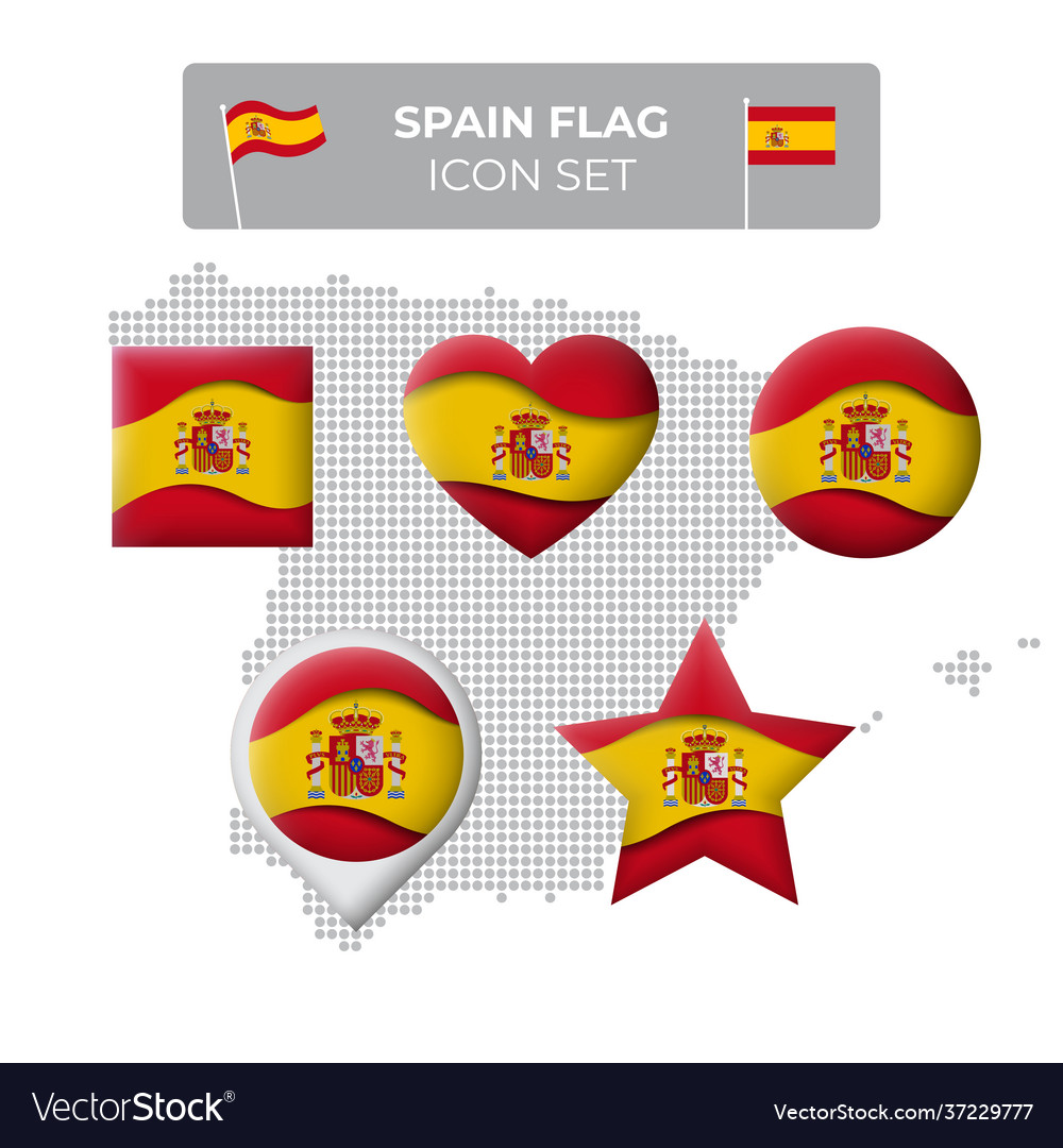 Spain flag icons set in shape square heart