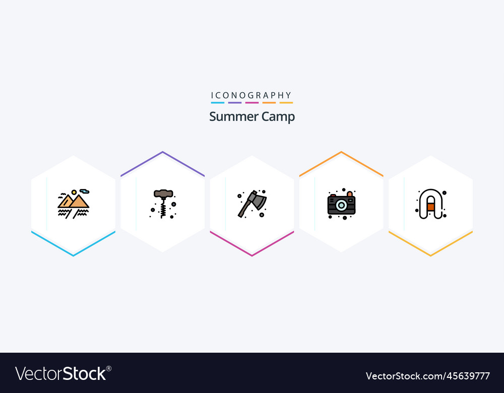 Summer camp 25 filledline icon pack including