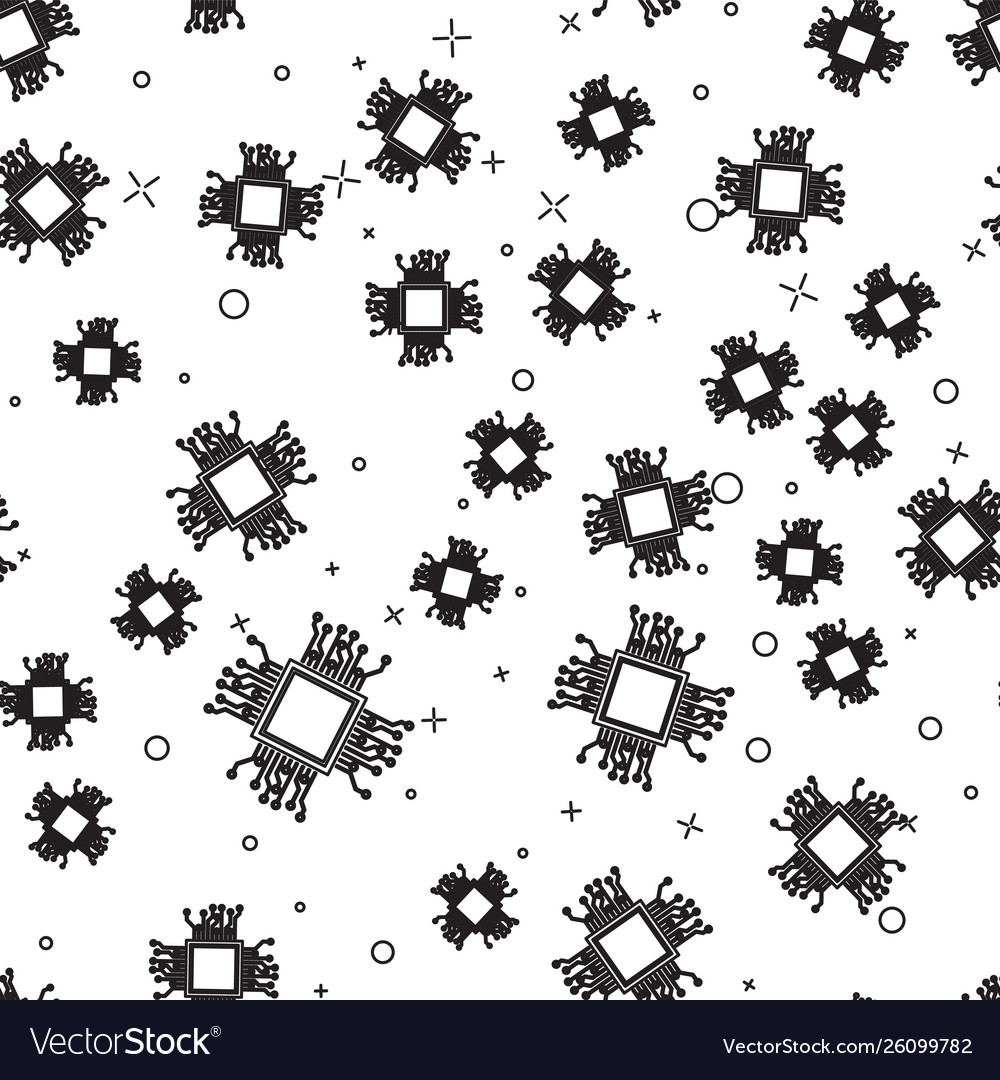 Black processor icon isolated seamless pattern