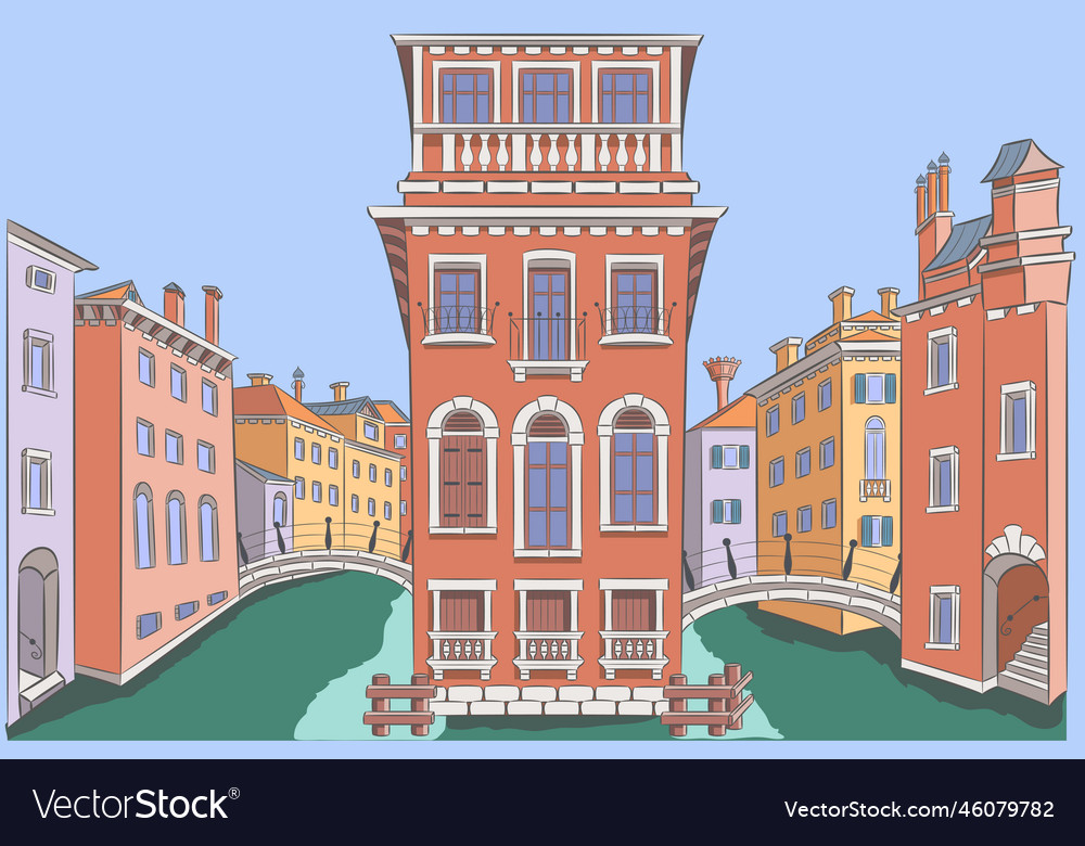 Color drawing of ancient venetian houses