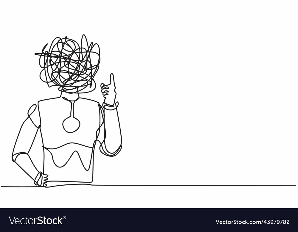 Continuous one line drawing robot with round vector image Continuous one line drawing robot with round