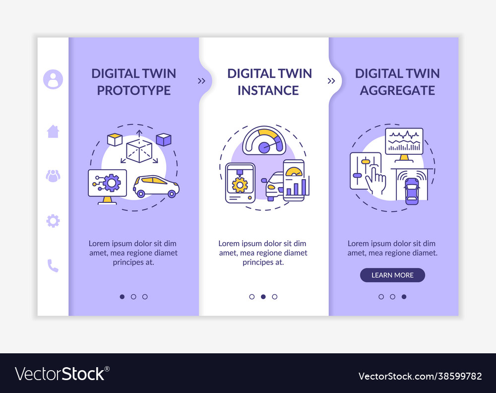 Digital twin types onboarding template vector image Digital twin types onboarding template