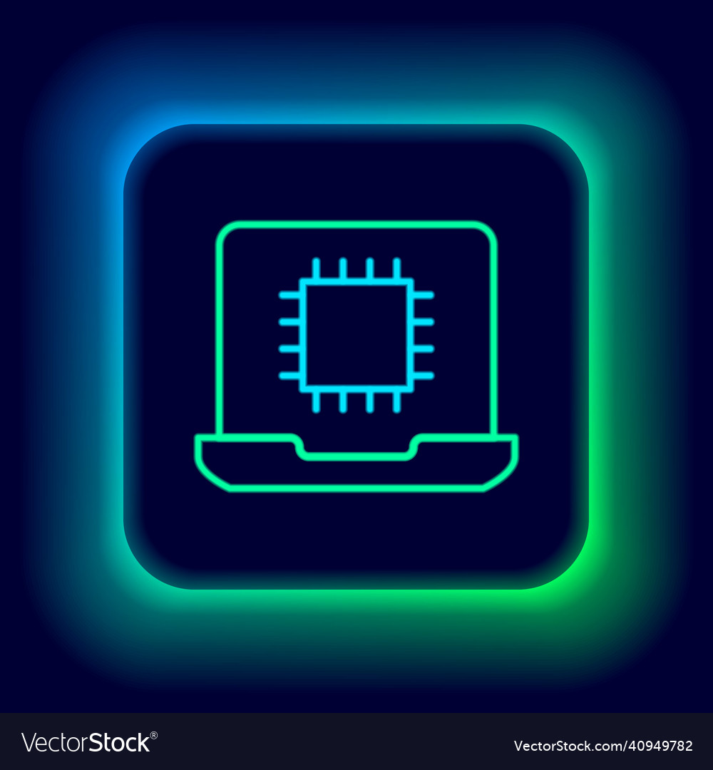 Glowing neon line computer processor vector image Glowing neon line computer processor