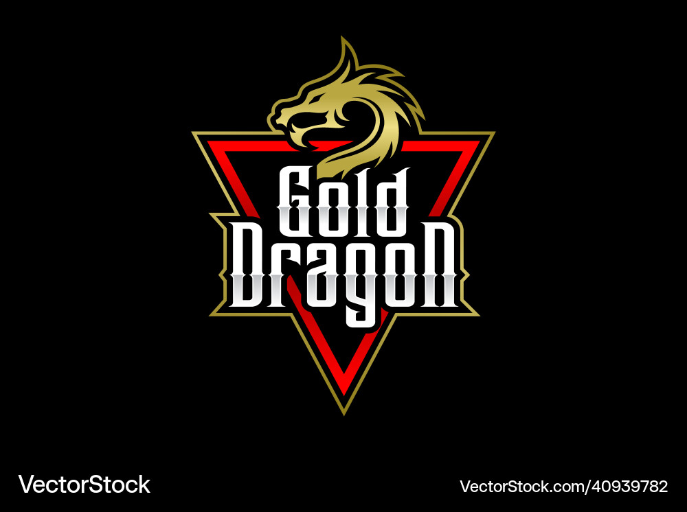 Gold dragon logo on black background Royalty Free Vector