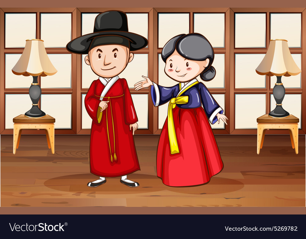 Korean style characters in house Royalty Free Vector Image