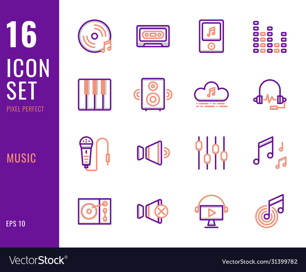 Set 16 icons music thin line style vector image Set 16 icons music thin line style