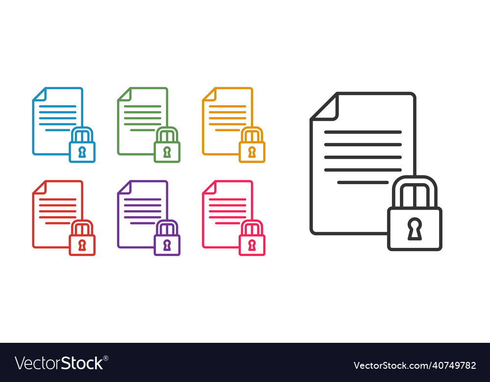 Set line document and lock icon isolated on white Vector Image Set line document and lock icon isolated on white