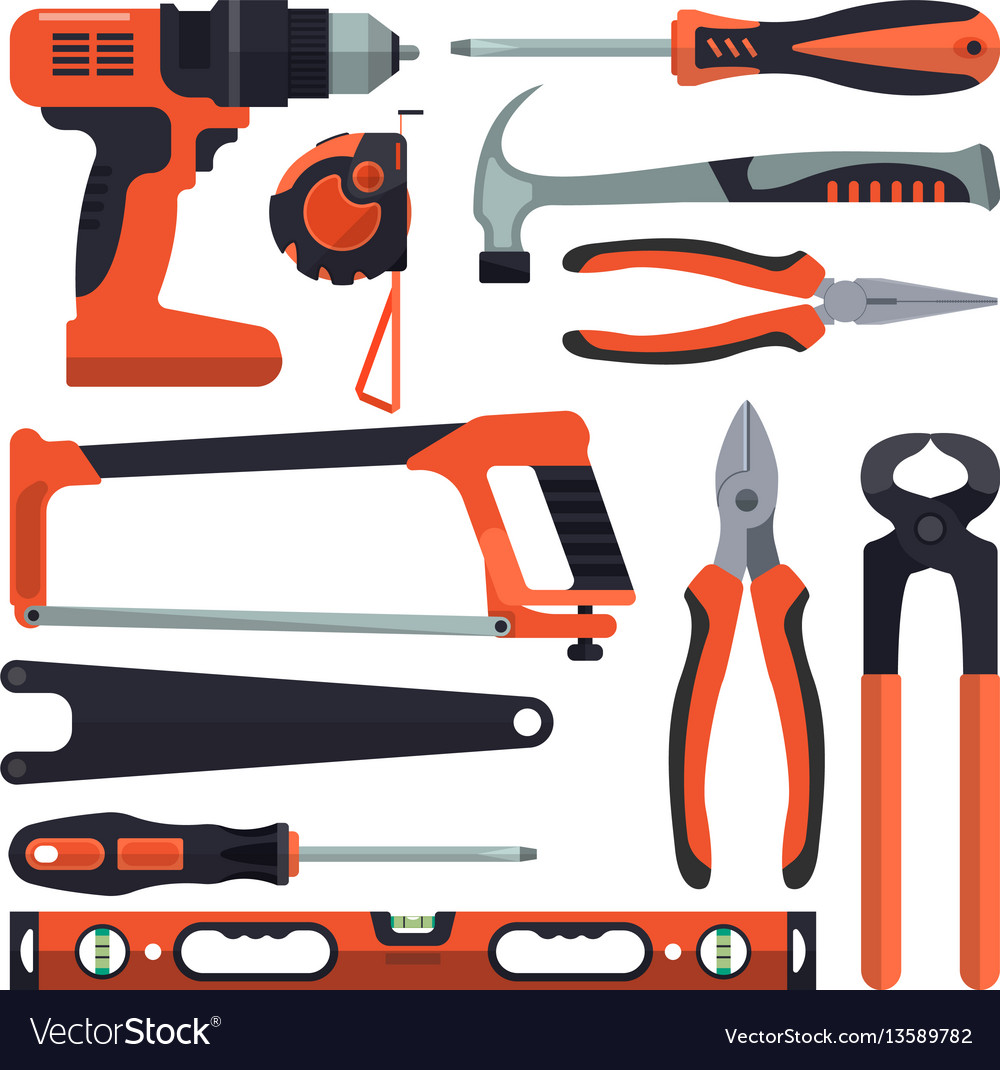 Set of building tools icons in flat style Vector Image