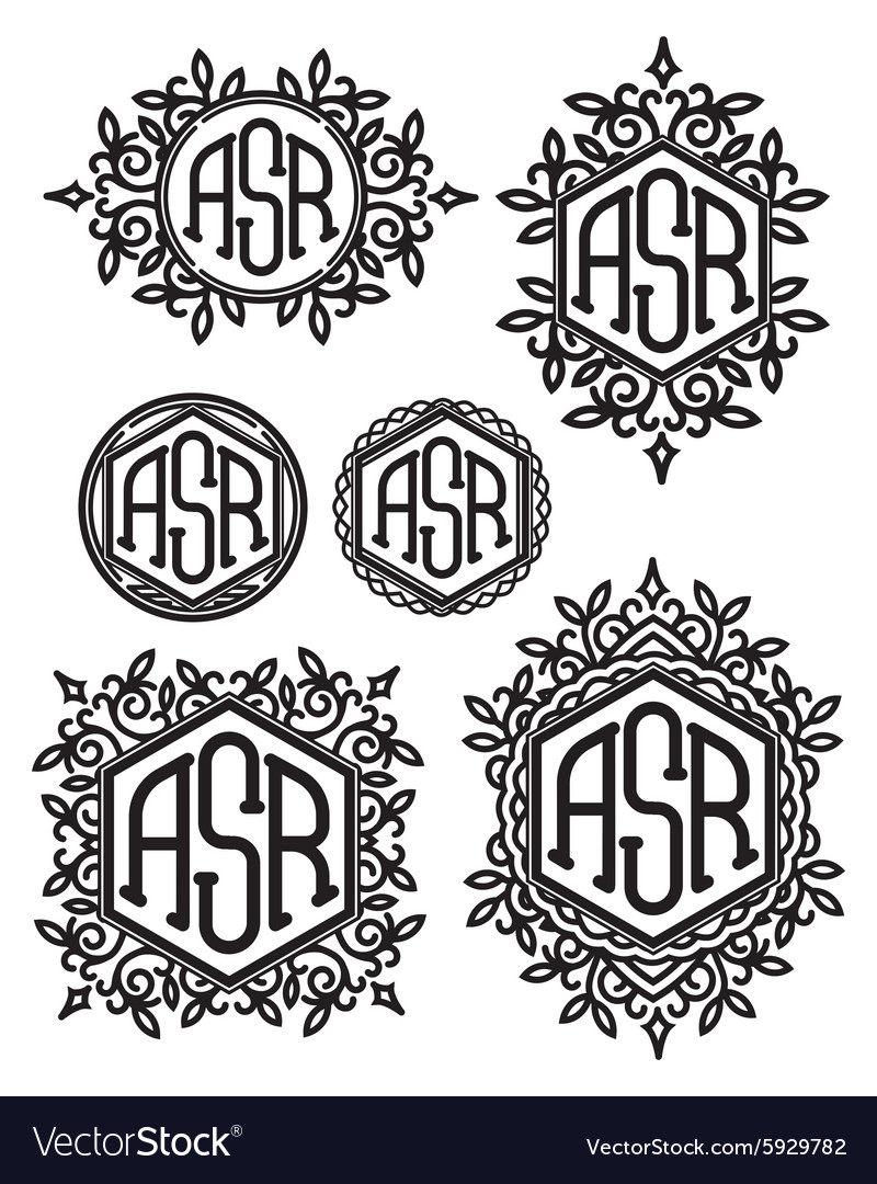 Set retro patterns monograms with floral Vector Image