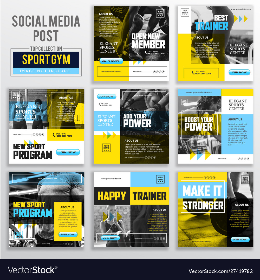 Sports Gym Social Media Post Banner Template Set Vector Image