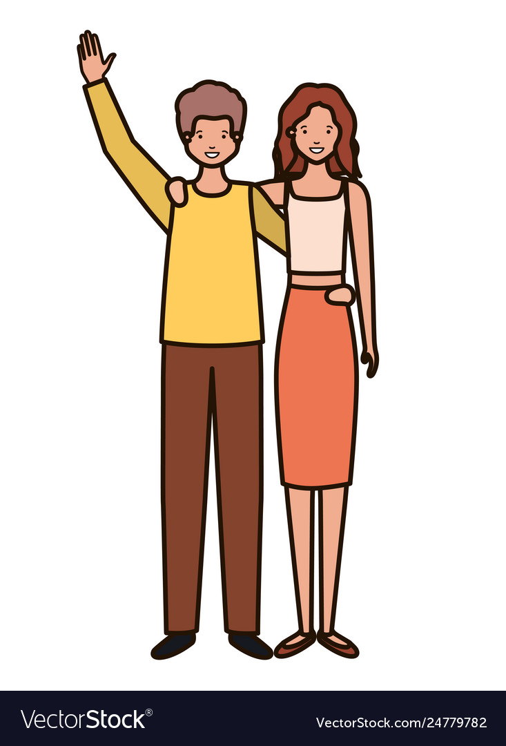 Young couple with hands up avatar character