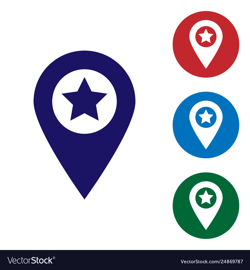 Blue map pointer with star icon isolated on white Vector Image Blue map pointer with star icon isolated on white