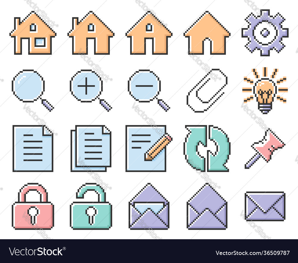 Collection outlined pixel icons user interface