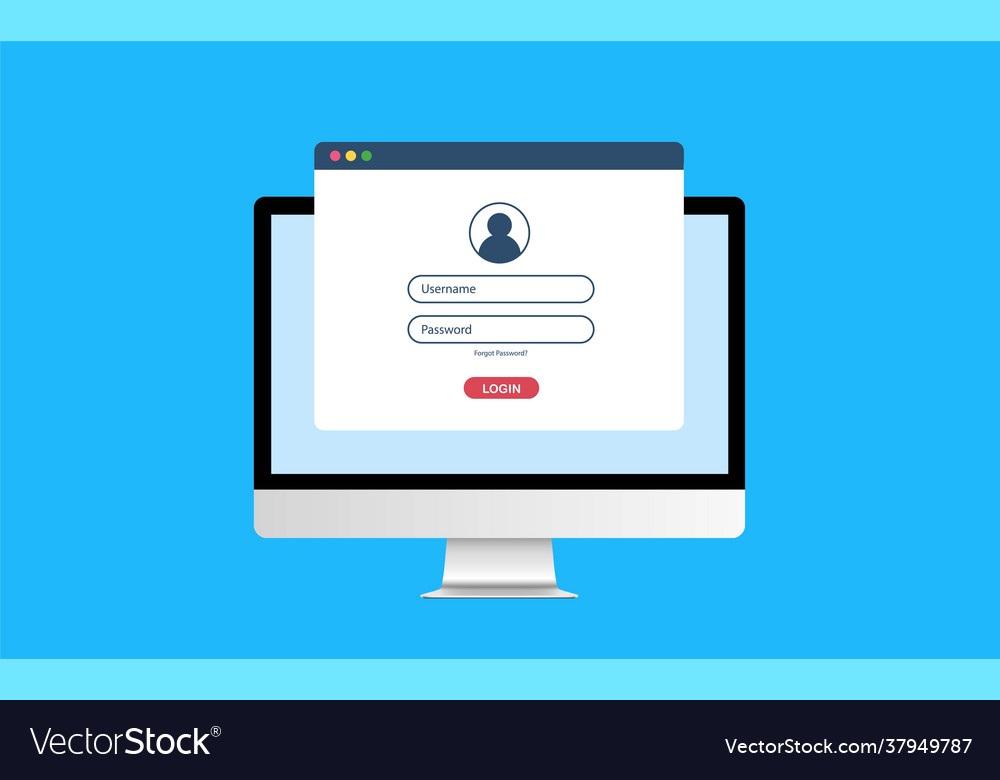 Computer with authorisation on screen login vector image Computer with authorisation on screen login