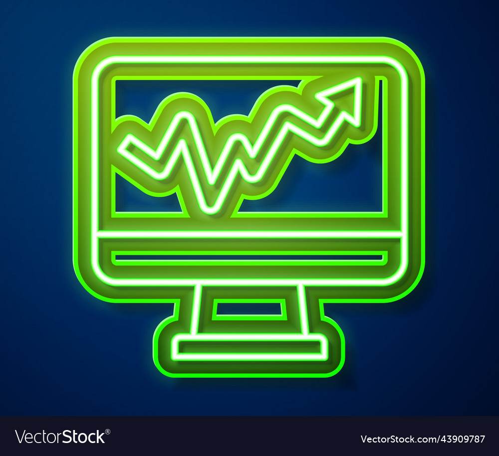 Glowing neon line computer monitor with graph