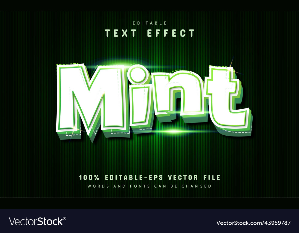 Mint text 3d effect design vector image Mint text 3d effect design